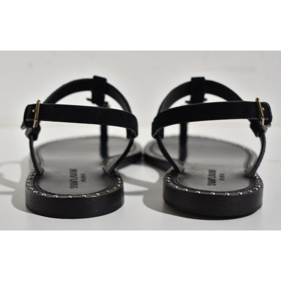Saint Laurent YSL Logo Iota 05 Black Suede Studded Thong Slide Flat Sandal 35 - Picture 11 of 12